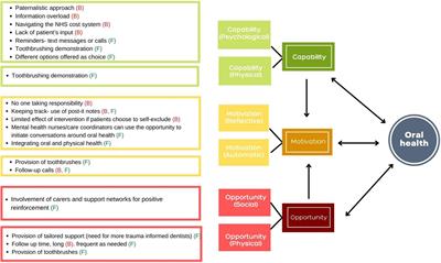 Exploring the contextual factors, behaviour change techniques, barriers and facilitators of interventions to improve oral health in people with severe mental illness: A qualitative study